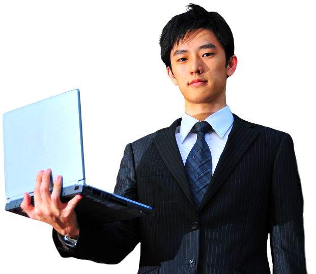 young man holding laptop